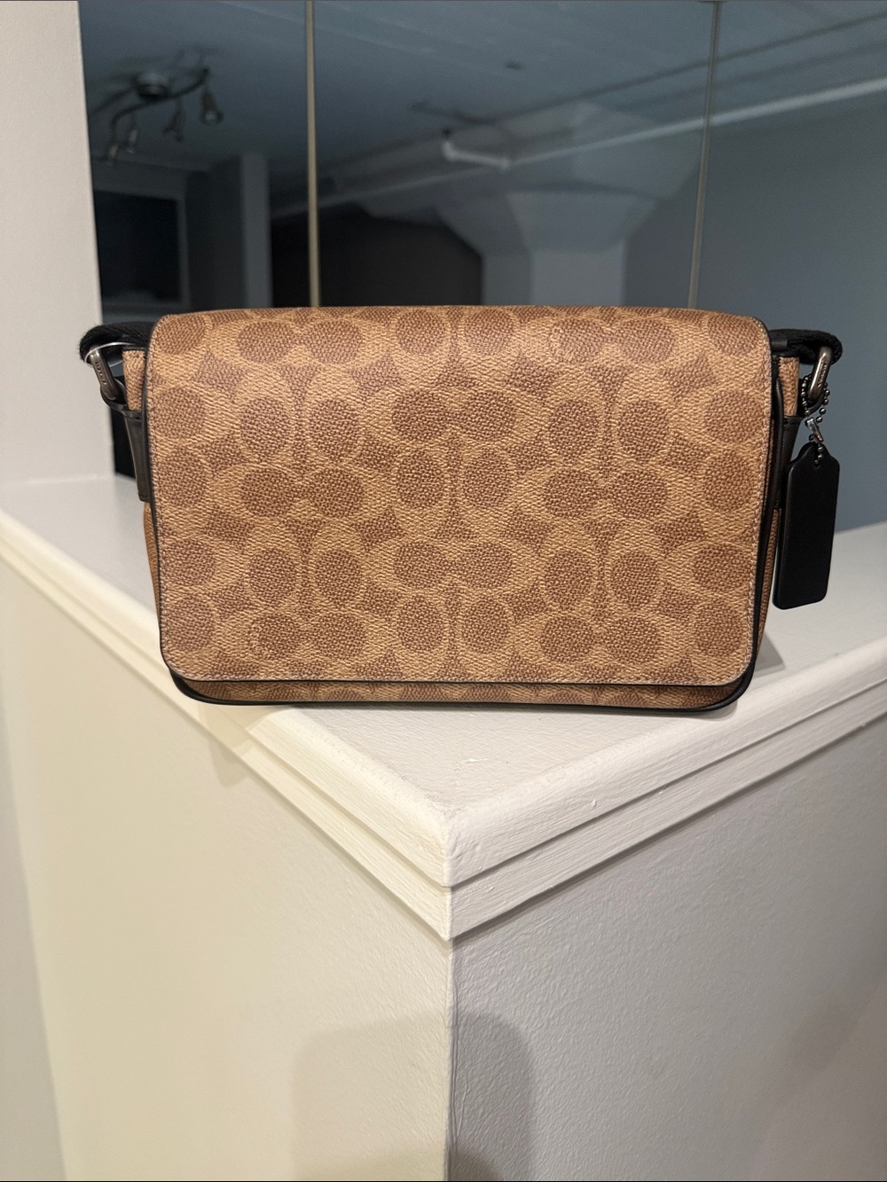 Coach Brown Signature Canvas Crossbody with Black Trim